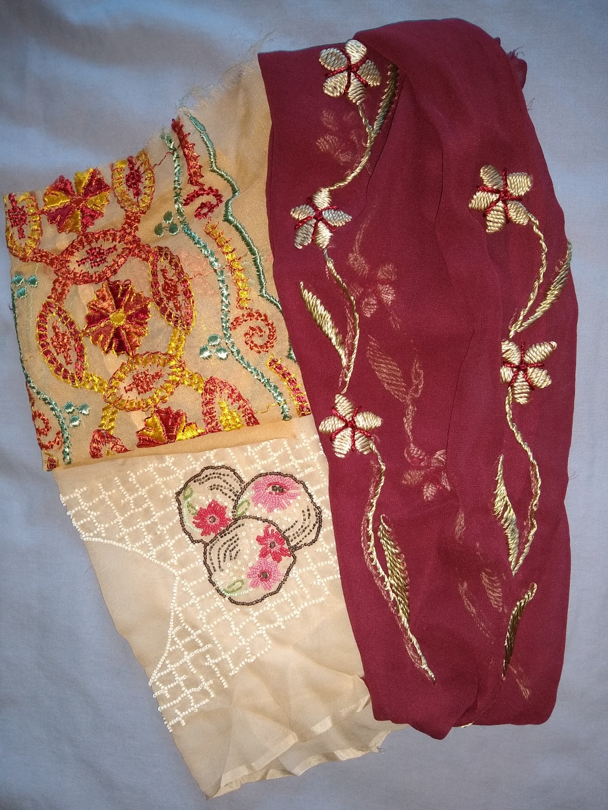 ANTIQUE 1920s SILK EMBROIDERED BEADED SILK CHIFFON DRESS PANELS~DRESS PIECES
