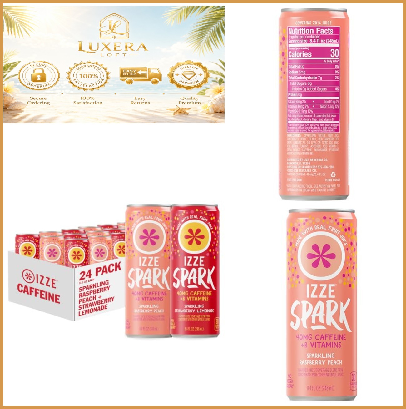 Spark Beverage Variety Pack Caffeine 24 Cans 8.4 fl oz Non-GMO