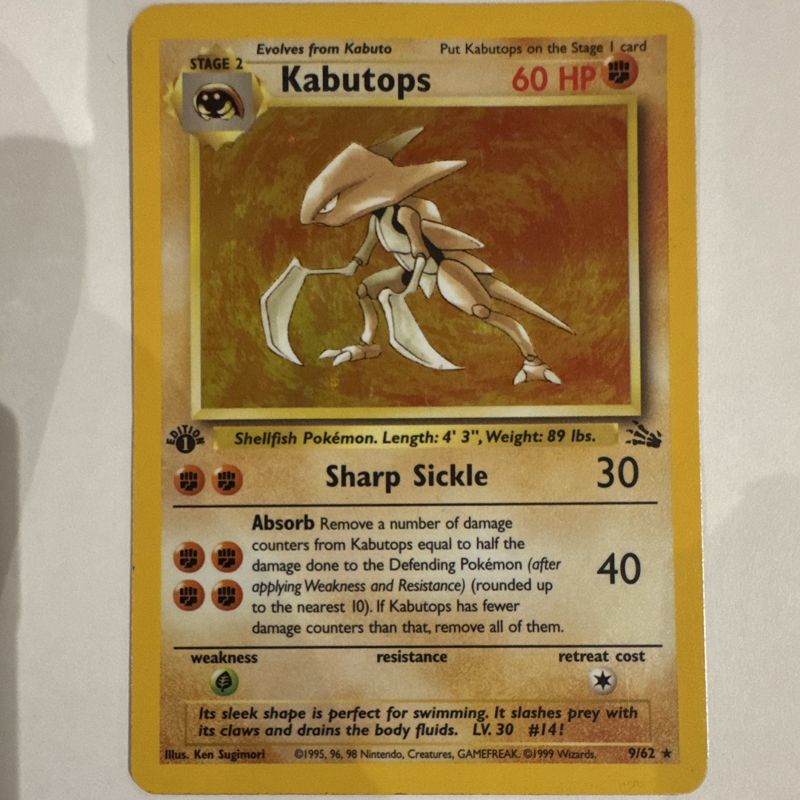 Pokémon TCG Fossil Kabutops 1st Edition 9/62 Wizards 1999 English Pokémon TCG Fossil Kabutops 1st Edition 9/62 Wizards 1999 English