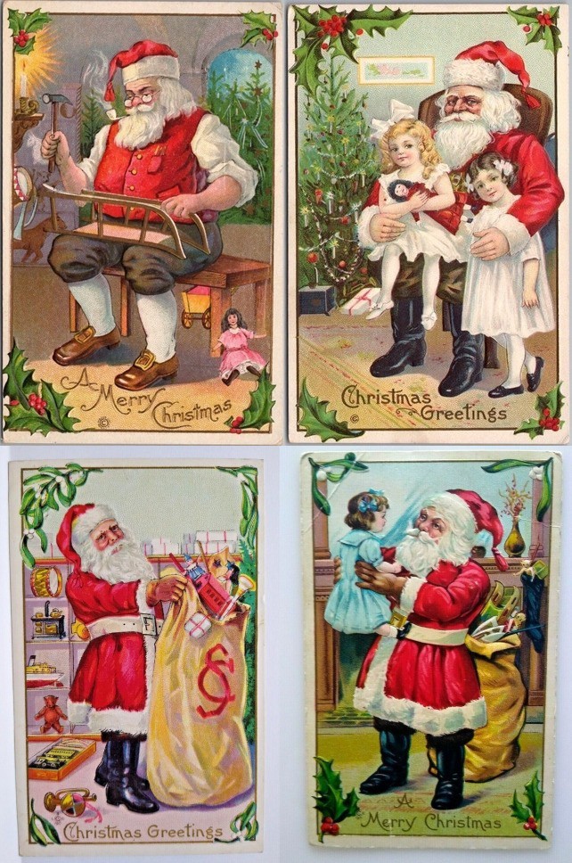 Lot of 4~Vintage~Santa Claus Christmas Postcards Victorian Children~Toys~s871