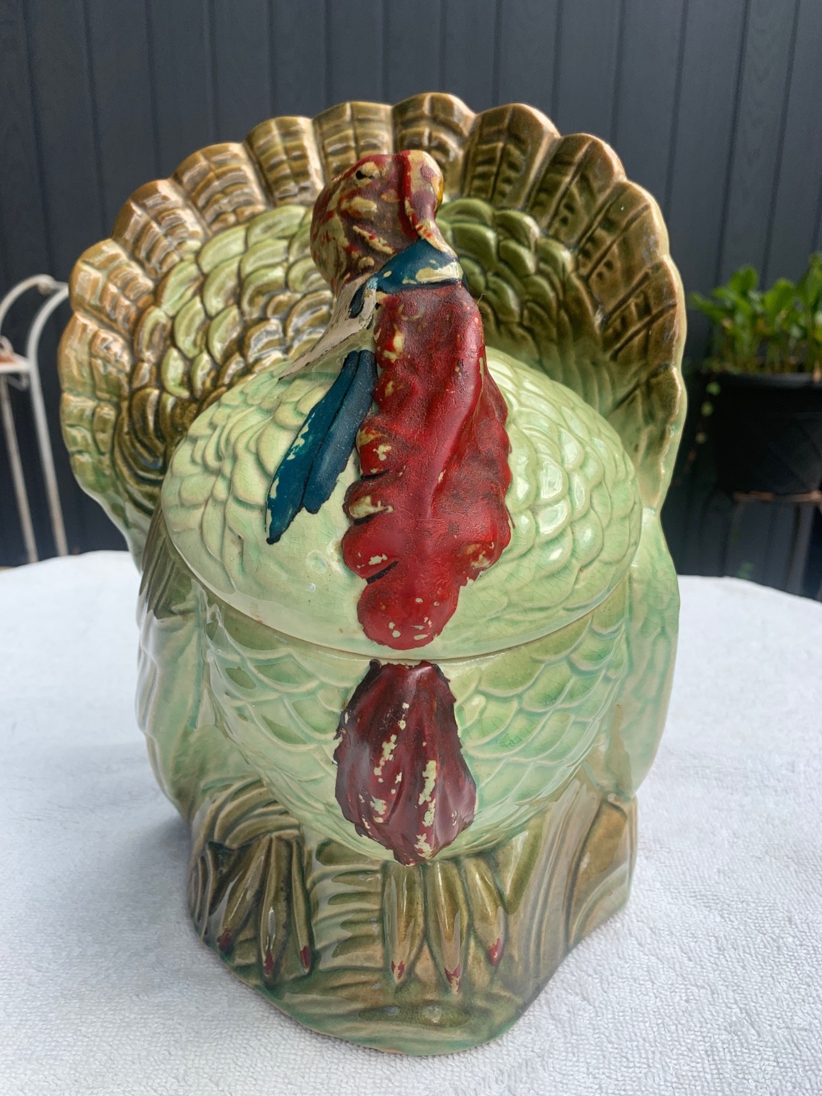RARE * GREEN * 1945  McCoy Turkey Cookie Jar with Cold Paint * The Gobbler *