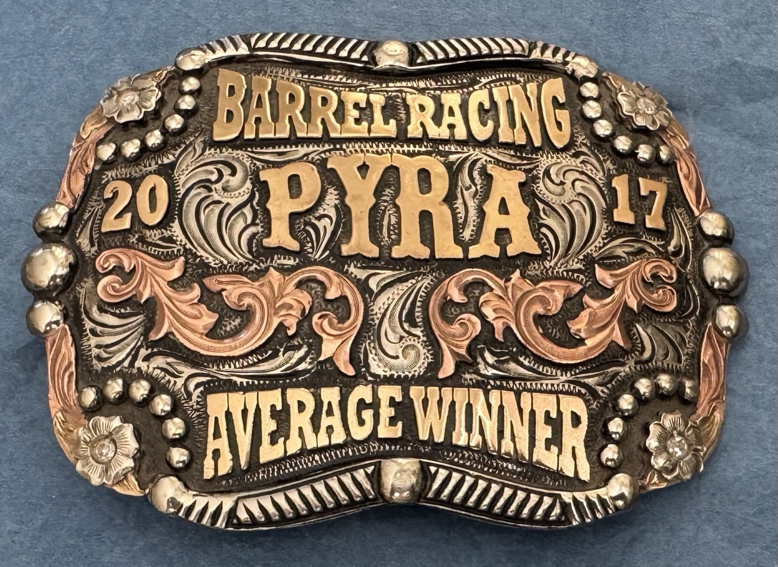 VTG 2017 PYRA Rodeo Barrel Racing Average Winner Outlaw Brand Trophy Belt Buckle
