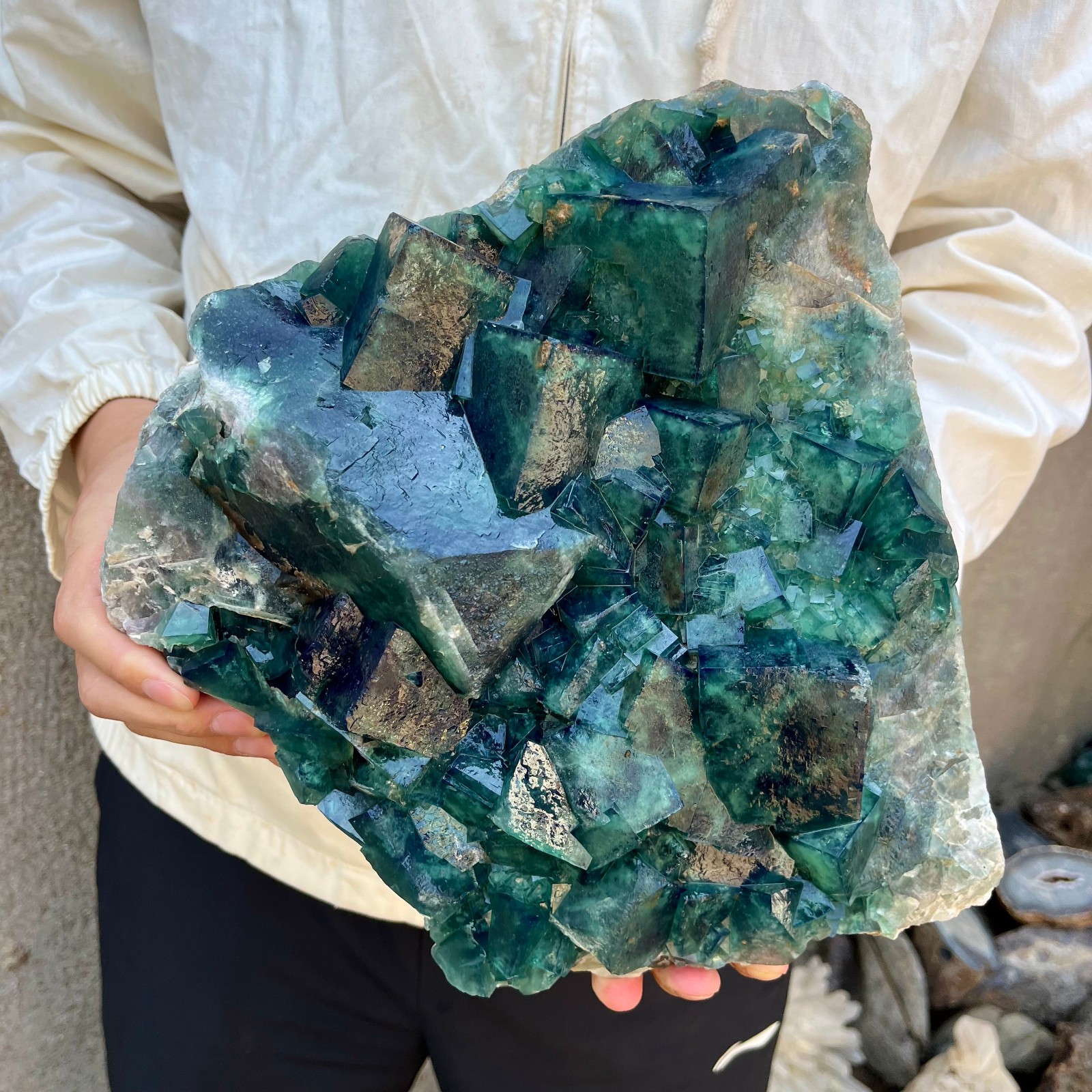 24.2lb NATURAL Green Cube FLUORITE Quartz Crystal Cluster Mineral Specimen