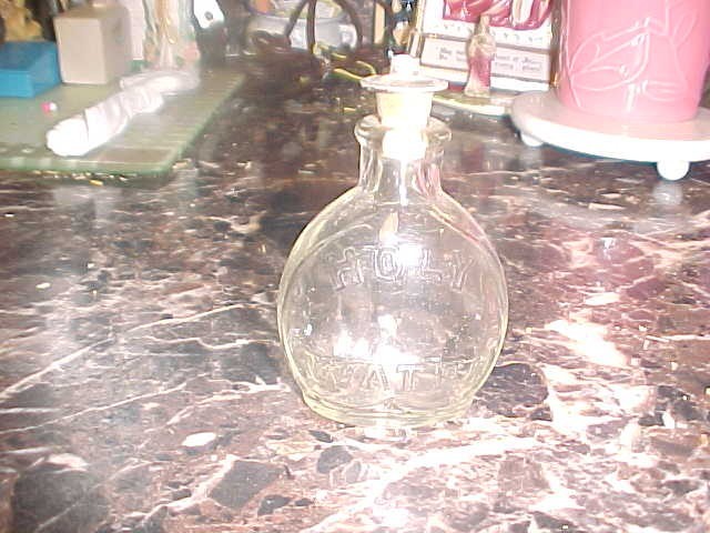 ANTQ. EMBOSSED HOLY WATER BOTTLE CROWN METAL CORK STOPPER  3.75”