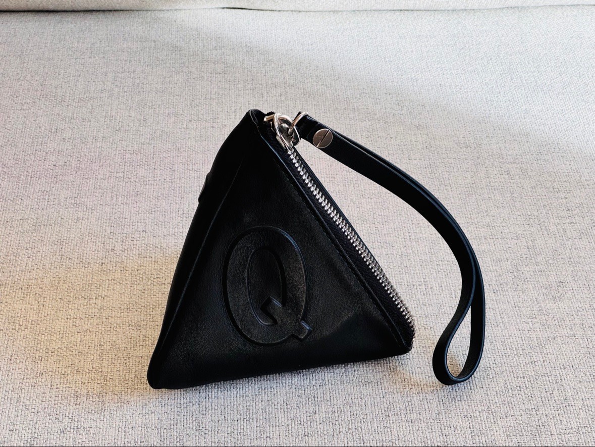 McQ Alexander McQueen Black Leather Pyramid Pouch Wristlet Embossed