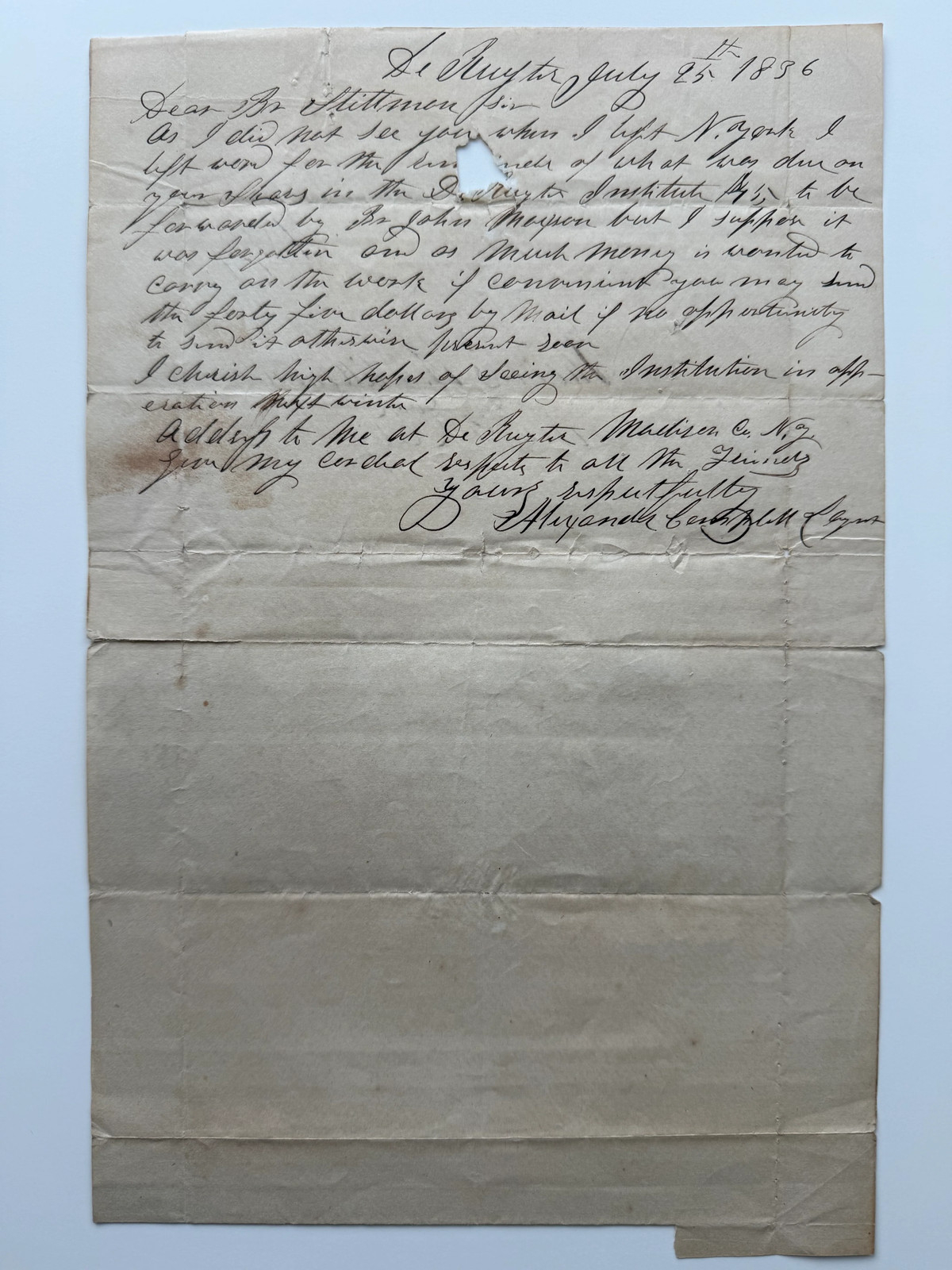 1856 Alexander Campbell Autograph Letter Signed – Founder of the Disciples of