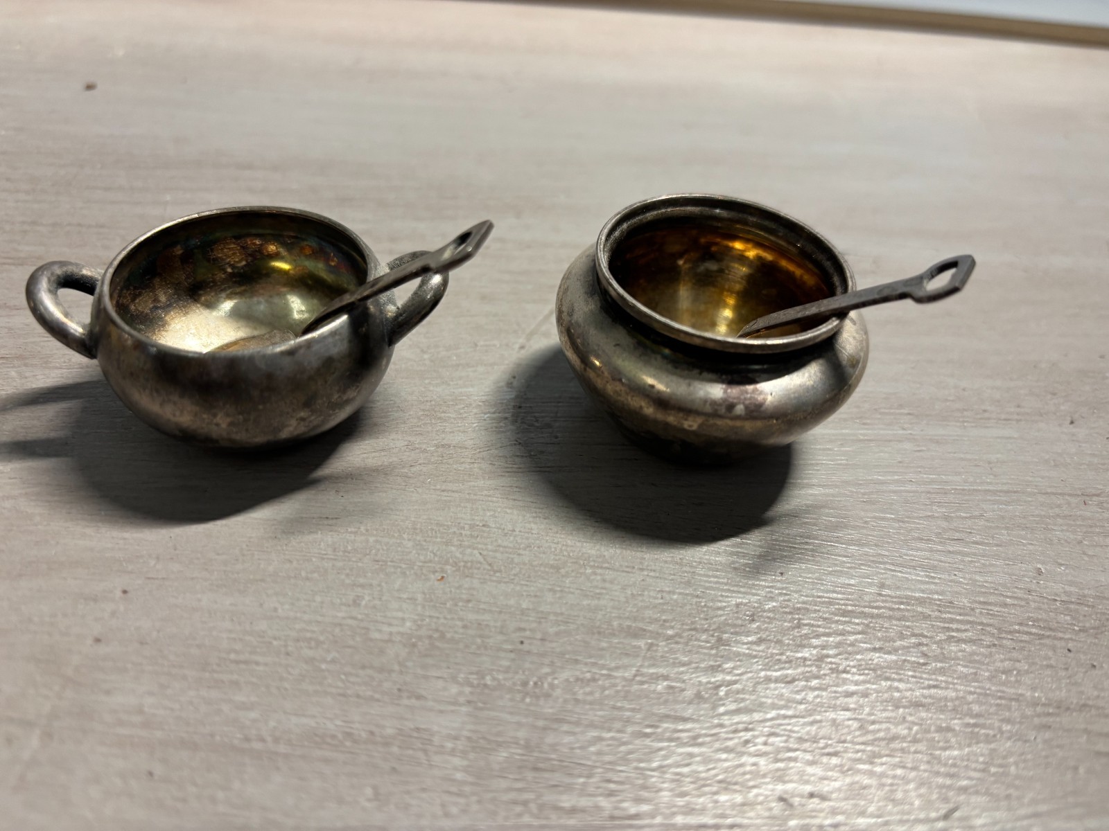 Vintage Maciel Mexican Sterling Silver Individual Salt Cellars & Spoon Set 4pc