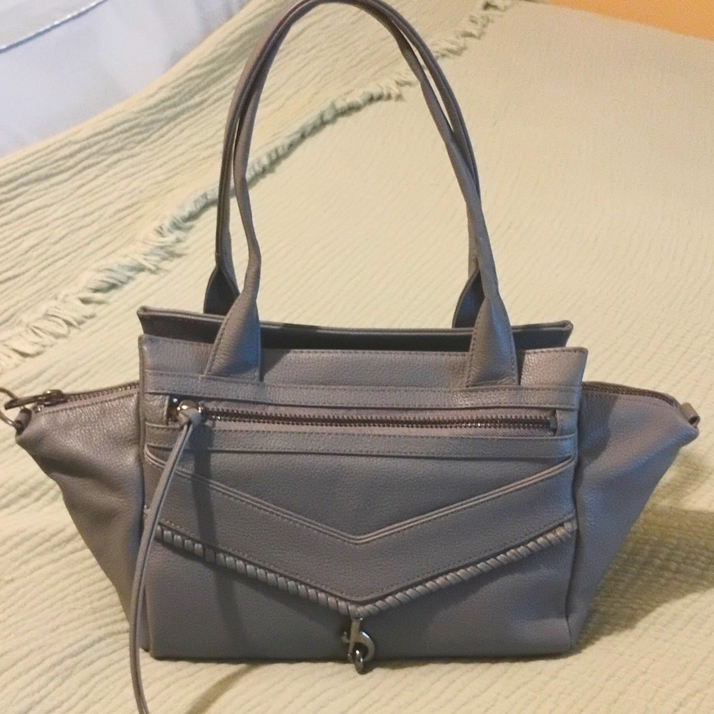 Botkier Womens Gray Pebbled Satchel Top Handle Zip w/ Silver Hardware Pockets