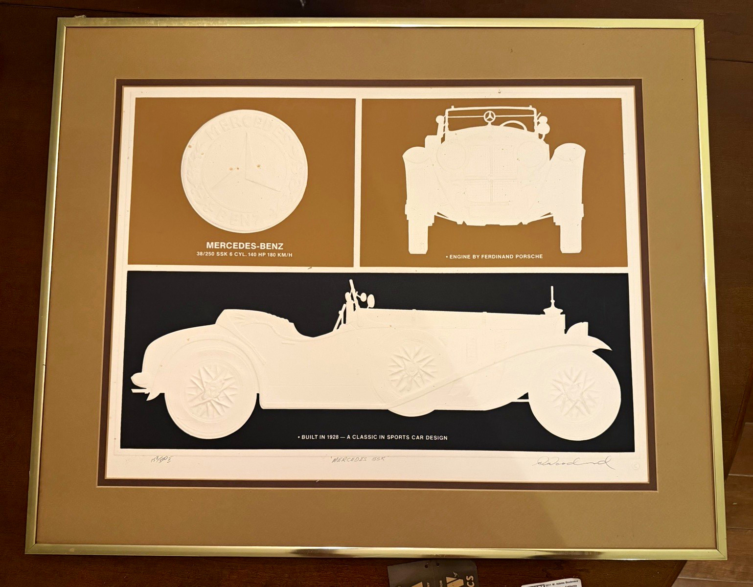 Warren Woodward Signed Embossed Serigraph Mercedes Benz SSK Vintage Art #158/500