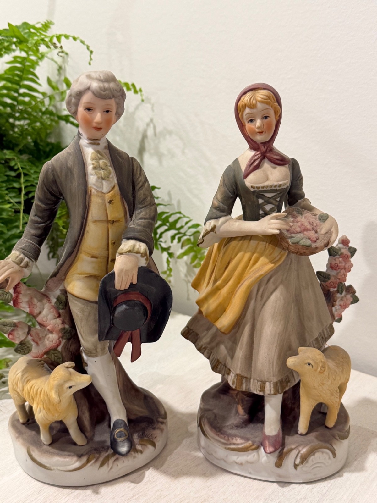 Vintage Colonial Couple Figurines Shepherd & Maiden Lamb Pair Made in Taiwan
