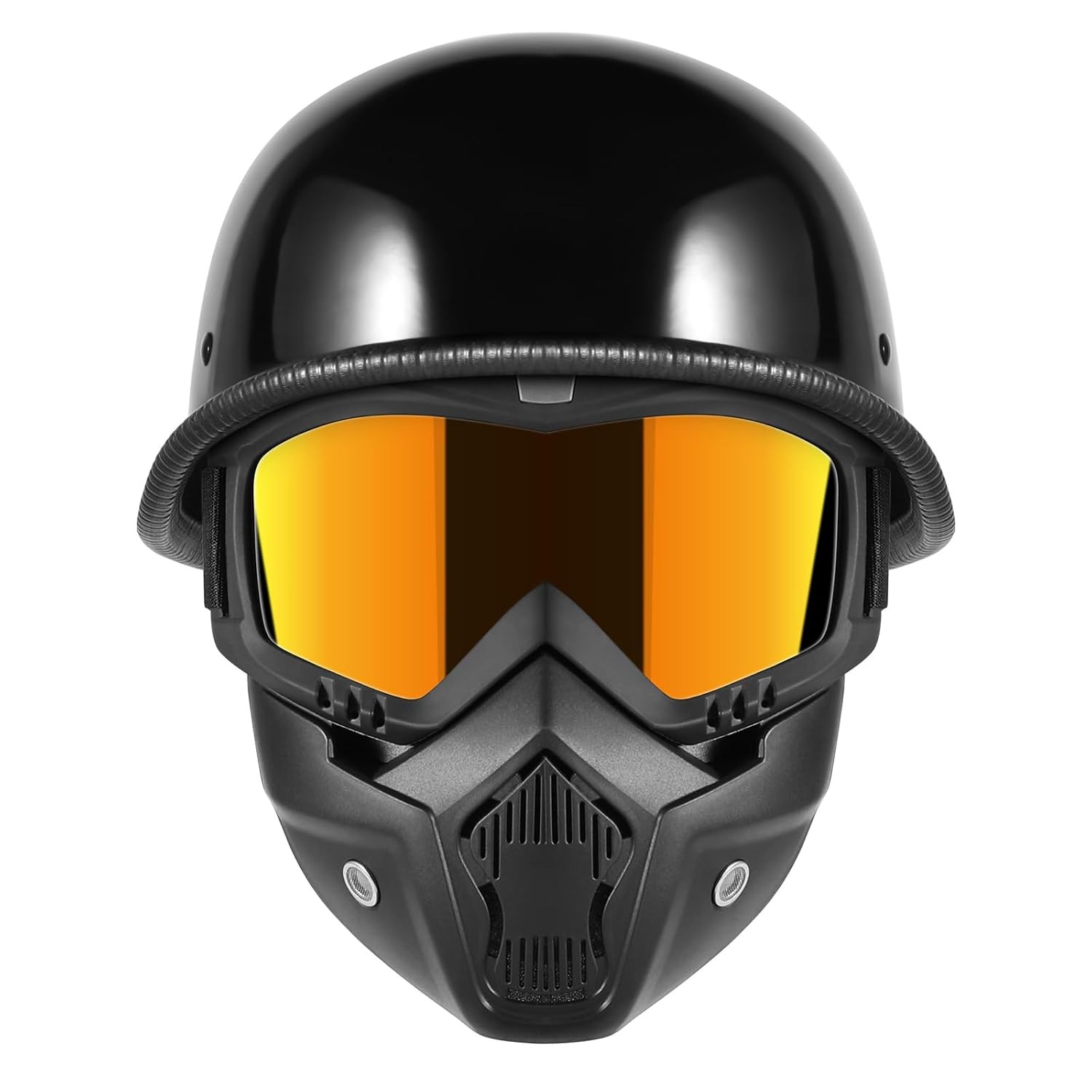 Large German Style Motorcycle Half Helmet with Face Shield Black Visor