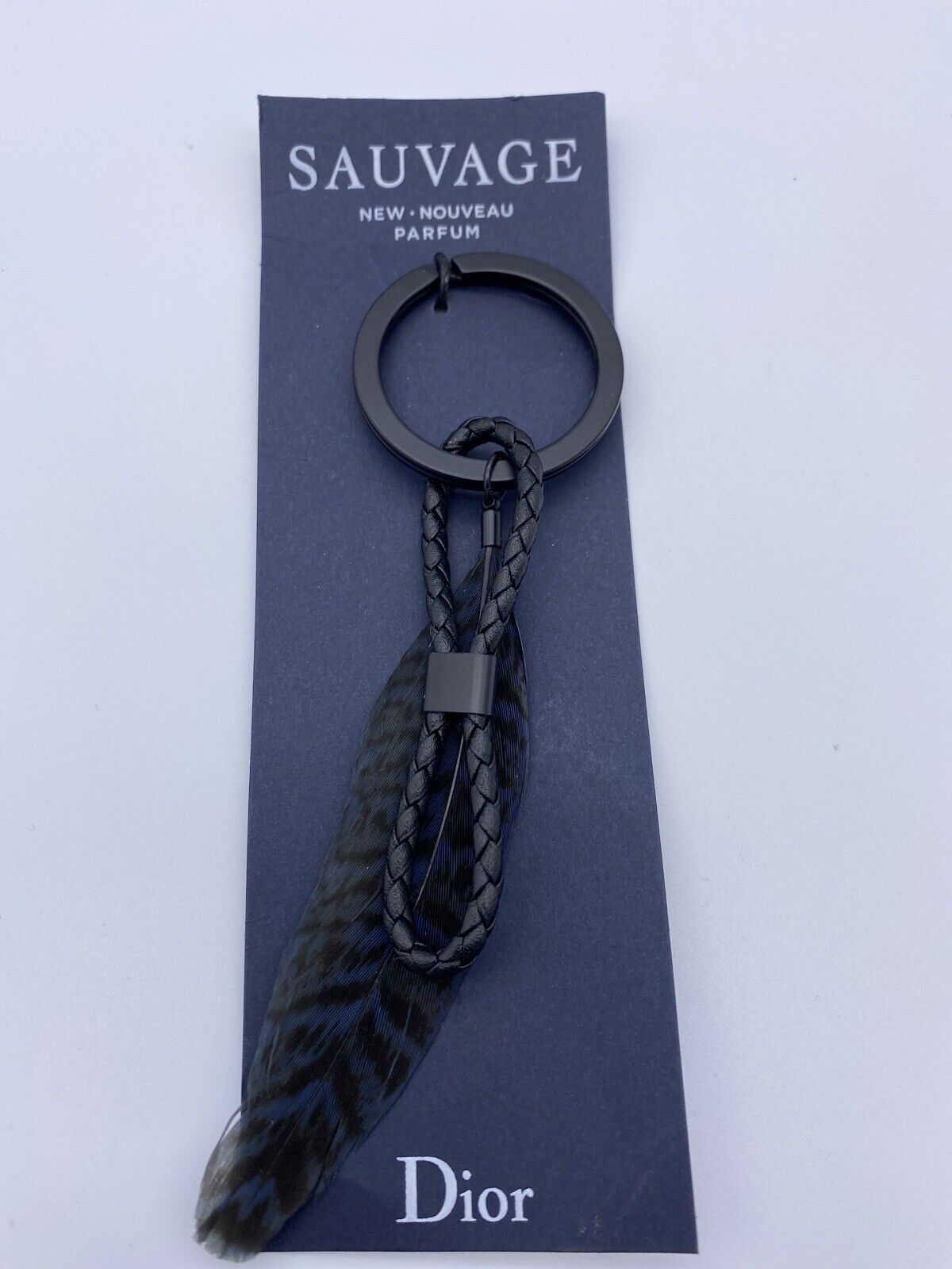 DIOR CHARM SAUVAGE BLACK BLUE KEY HOLDER feather RARE SEE PICTURES 