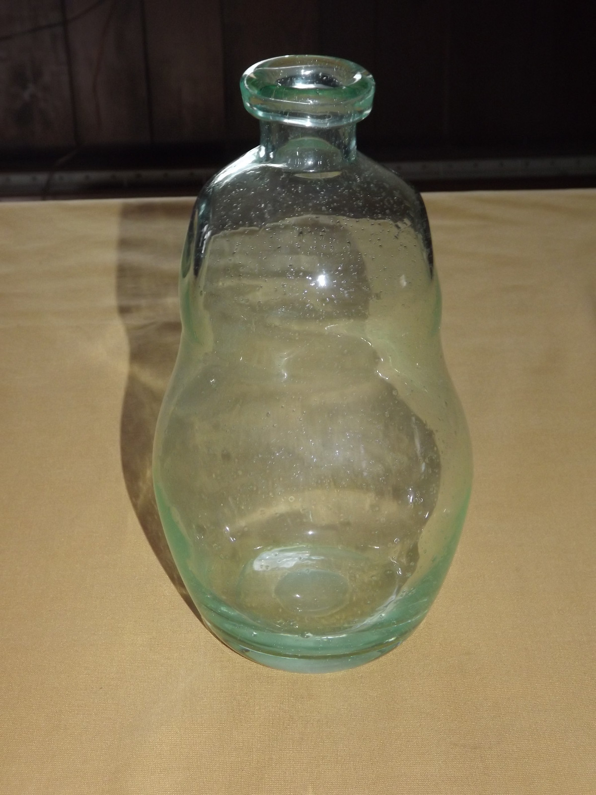 VINTAGE  ANTIQUE HAND BLOWN BLUISH GREEN BUBBLE BOTTLE JAR ODD SHAPE