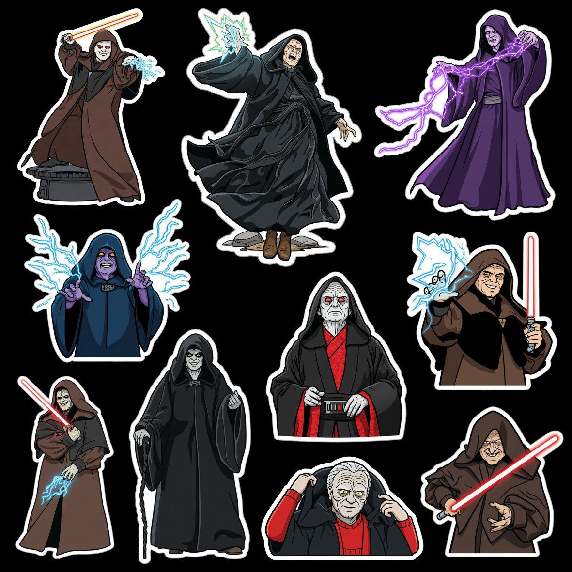 10x Custom Darth Sidious Character Stickers Set #1