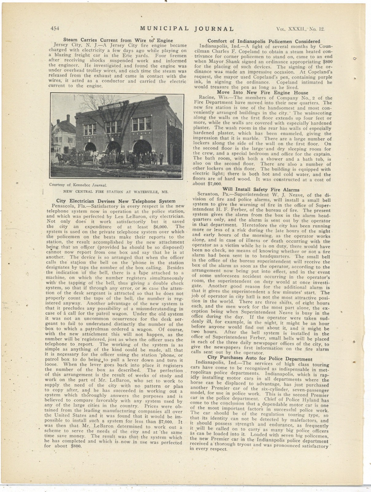 1912 Pic & Caption: New Central Fire Station at Waterville, Maine Dedication pic