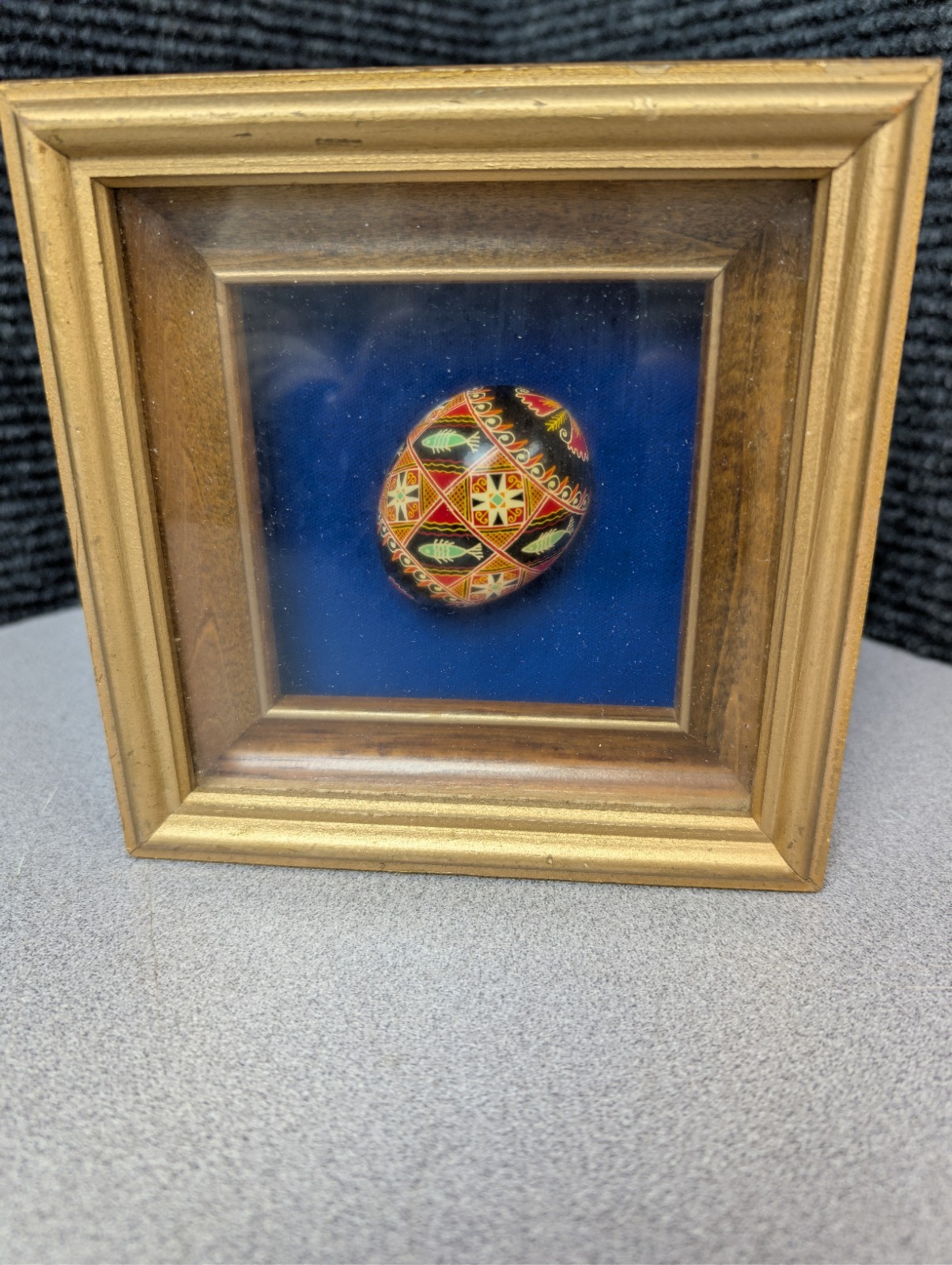 Vintage Framed Ukrainian Pysanky Easter Egg Folk Art Shadow Box Geometric