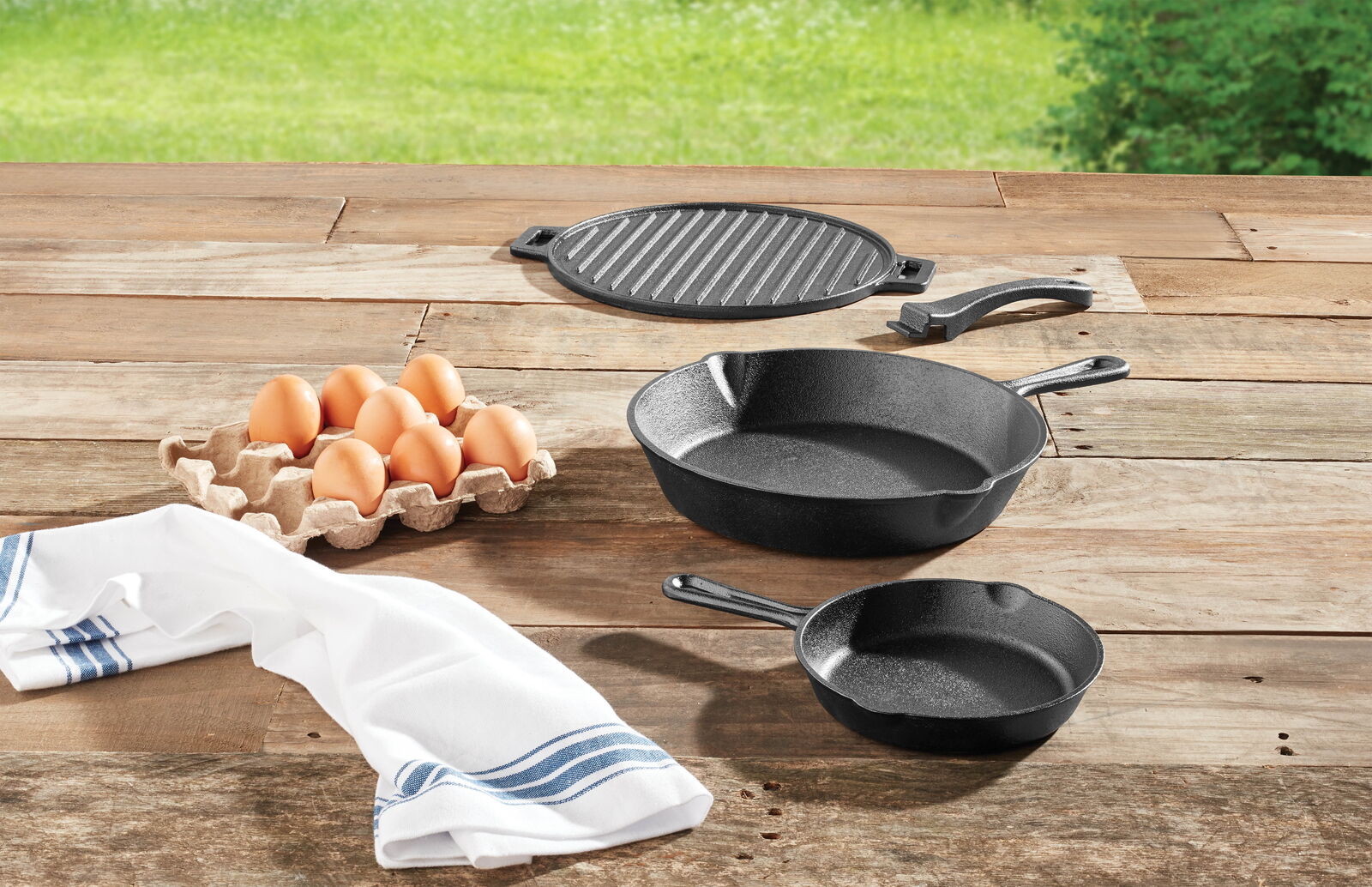4-Piece Cast Iron Skillet Set with Handles and Griddle, Pre-Seasoned
