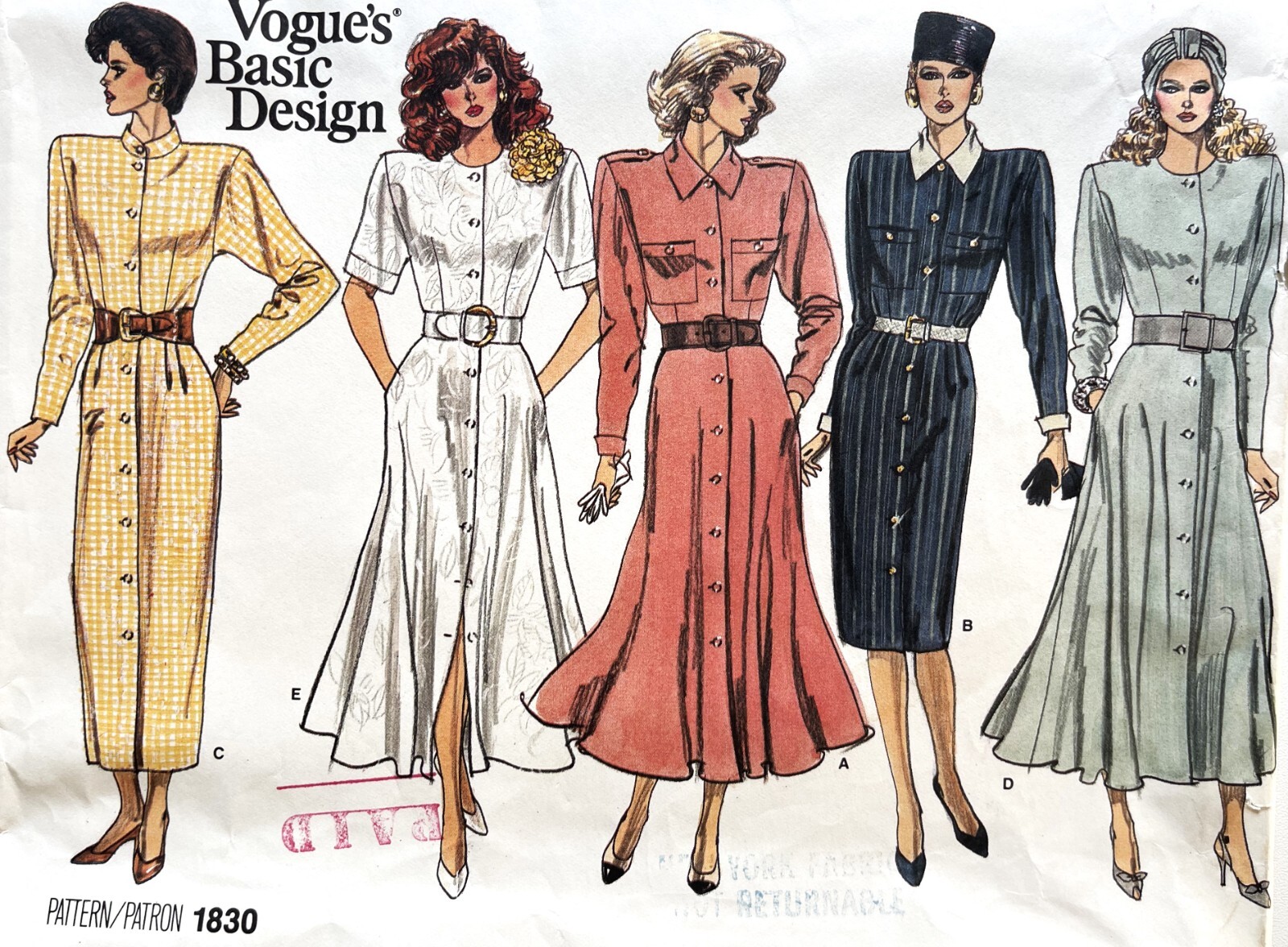 1980\'s Vogue Misses\' Dress Pattern 1830 Size 8-12 UNCUT