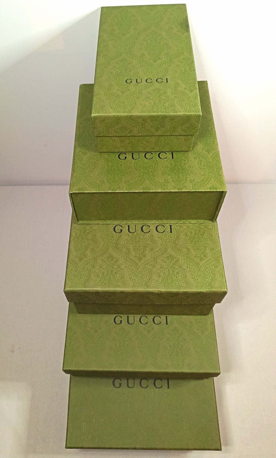 5 Genuine Gucci Green Embossed Gift Boxes Empty Original Luxury Packaging Lot