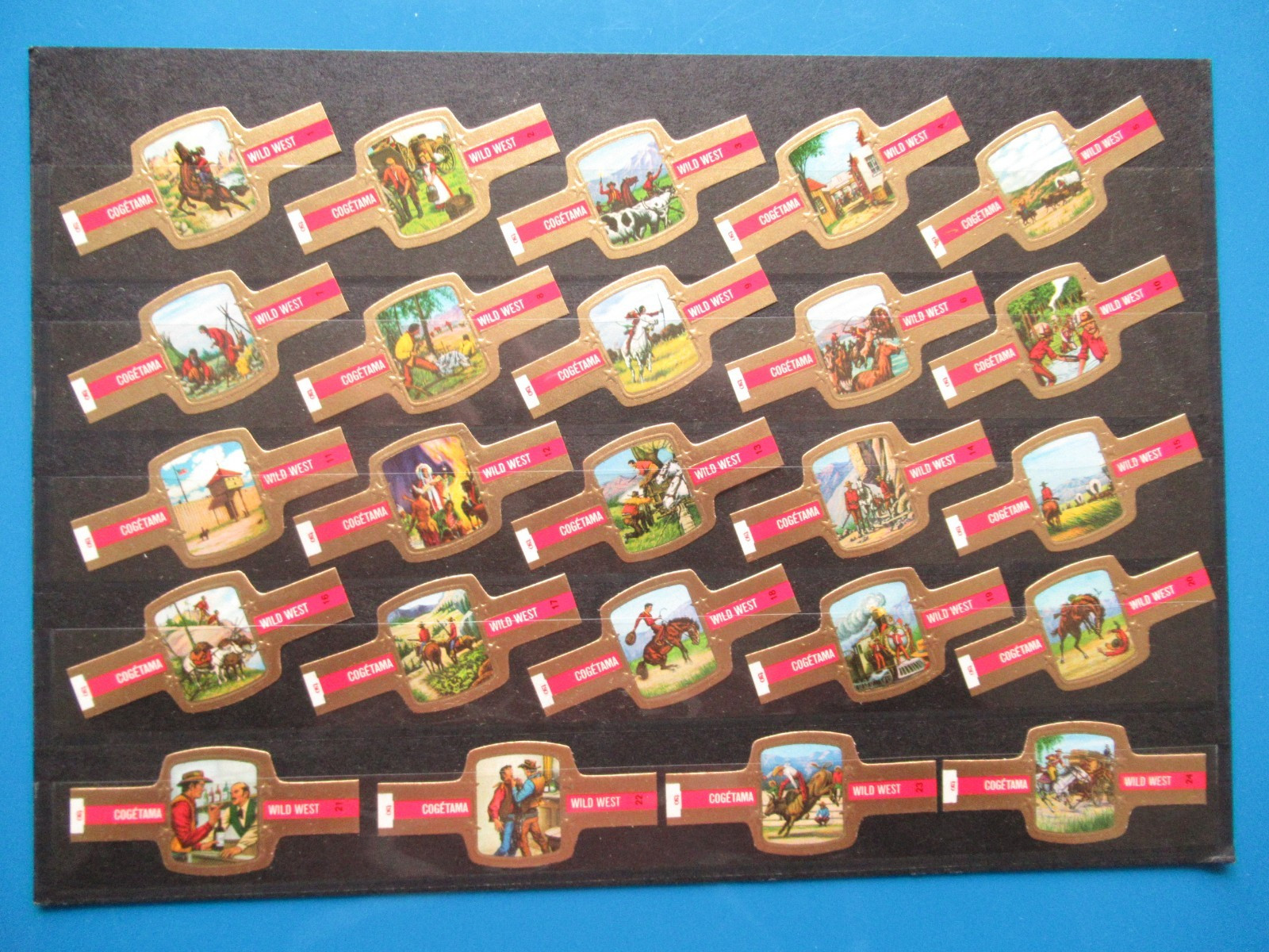 Complete set of 24 cigar bands of the Wild West -  Indigenous people and cowboys