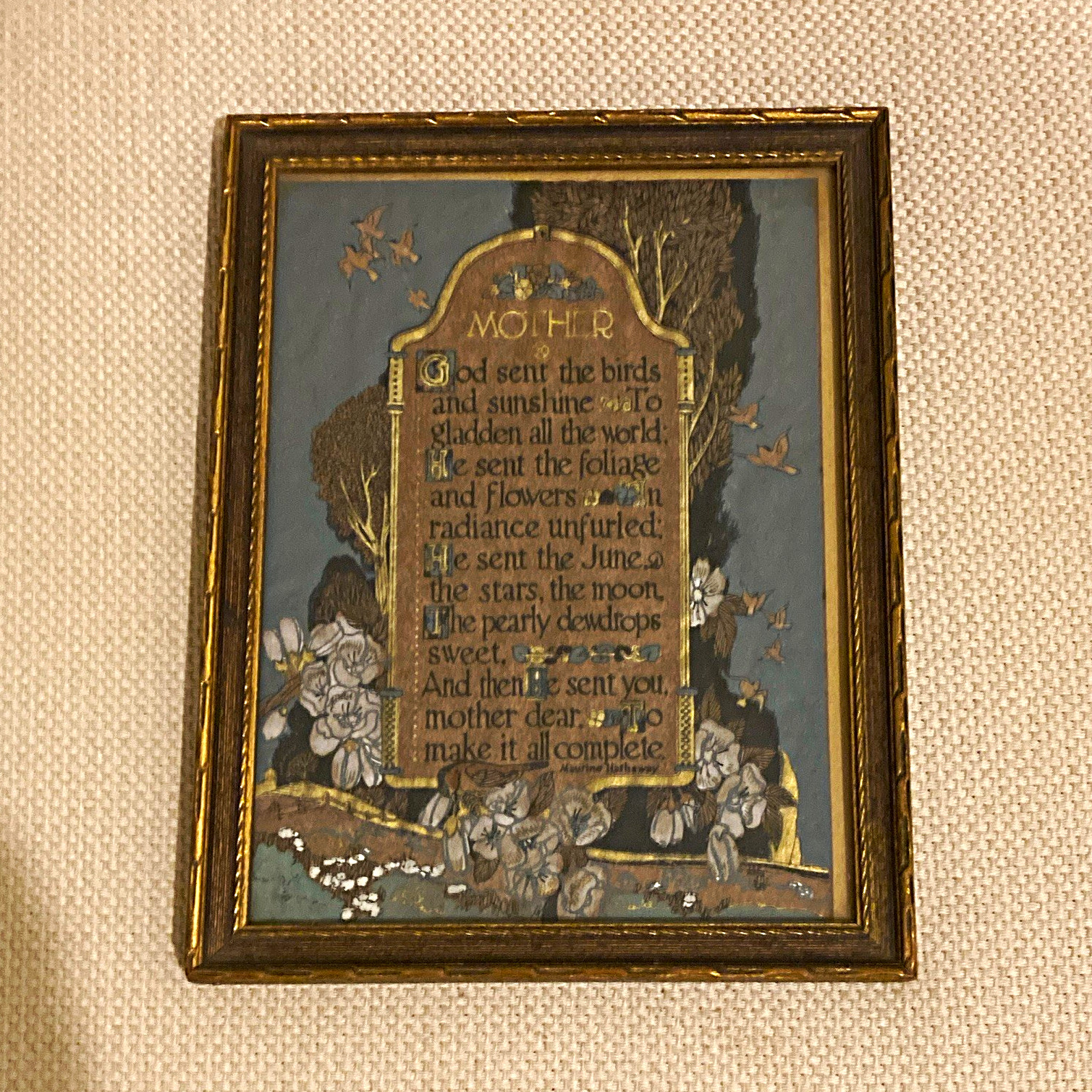 Vintage 1925 buzza Moto mother poem print 1930s Columbia art studios frame.