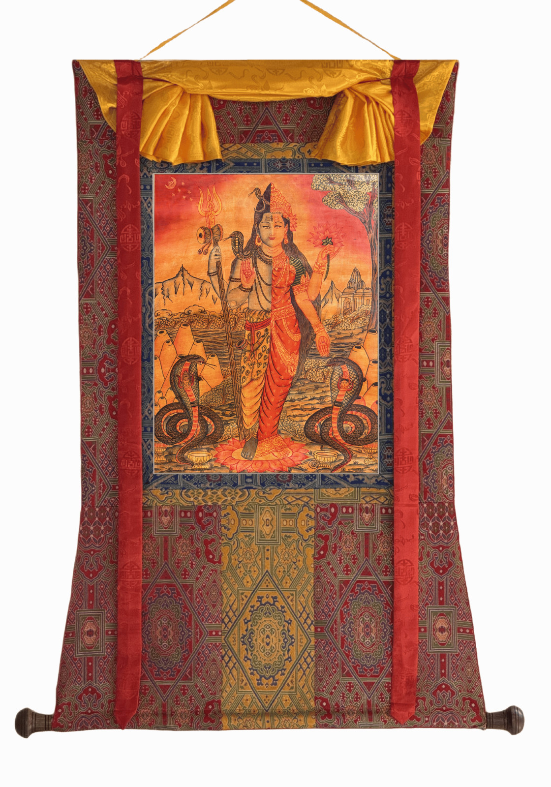 ARDHANARISHVARA SHIVA SHAKTI ART | ORIGINAL OLD OIL-VARNISHED HAND PAINTING