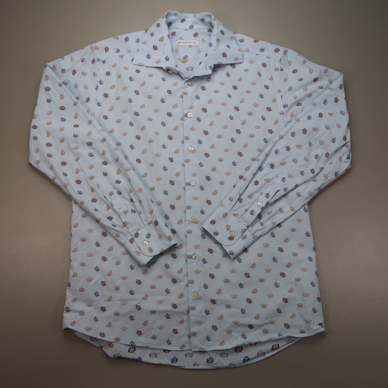 Etro Shirt Mens 40 Medium Blue Long Sleeve Button Up Crown Italy