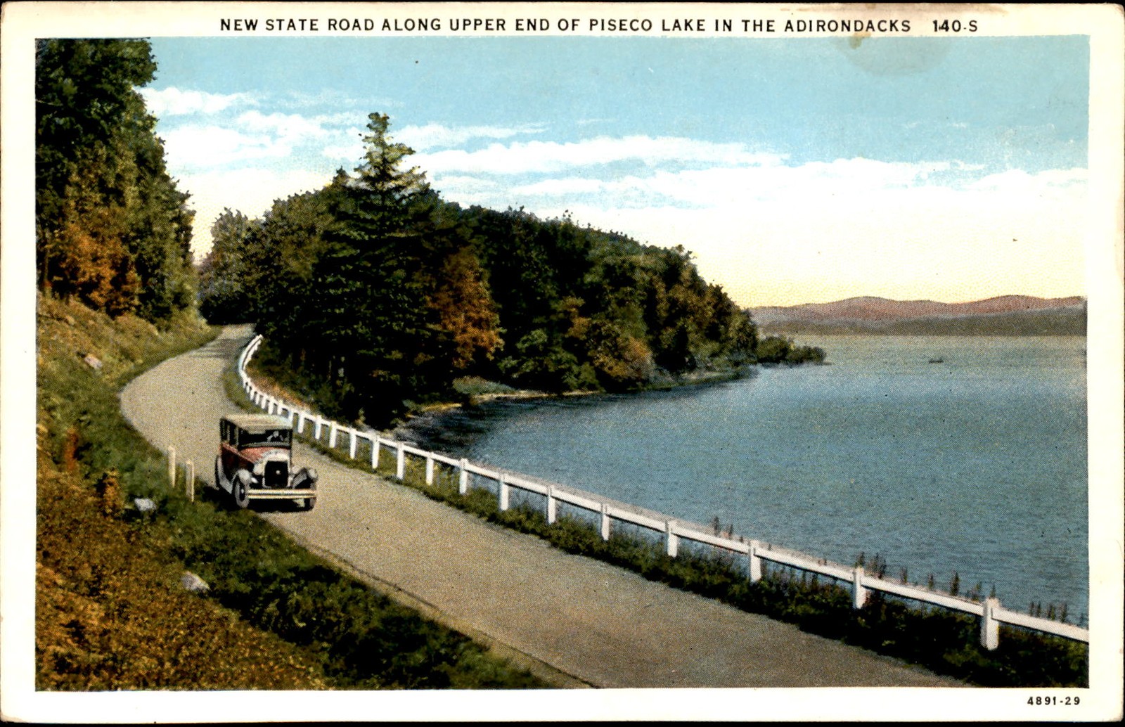 New State Road, Piseco Lake, Adirondacks, 1937 Postcard