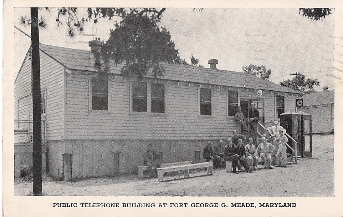 Postcard Fort George Meade Maryland Telephone Soldiers Posted from Ft Meade 1942