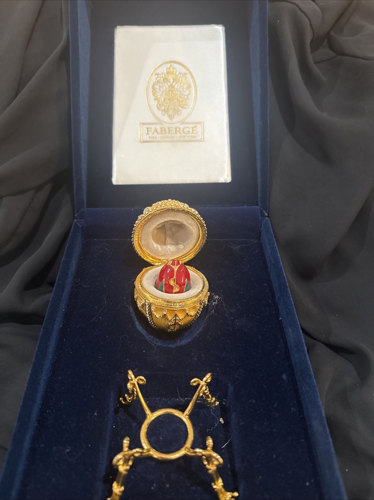 Faberge Egg- Rosebud Egg Beautiful Yellow Egg With Necklace Velvet Box Signed