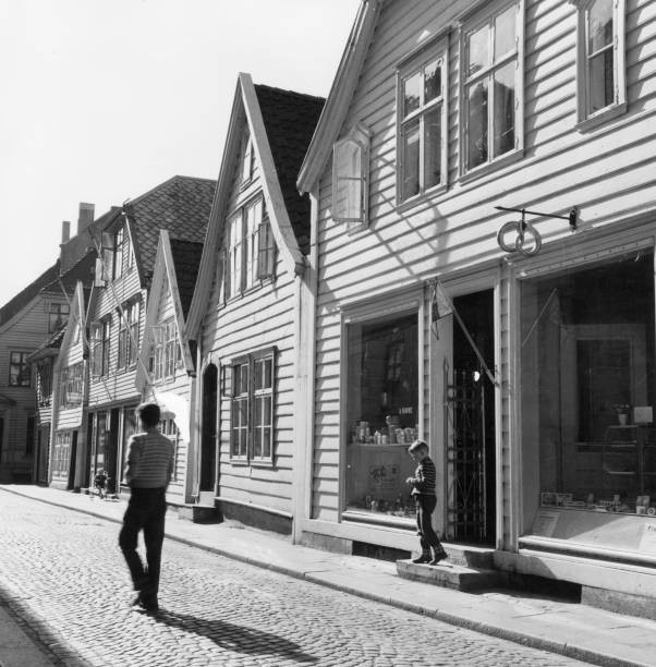 Lille Ovre Gaten in the Old Town section of Bergen Norway 1950s OLD PHOTO