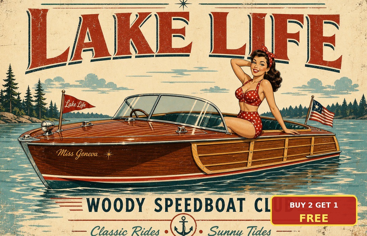 Vintage Woody Yacht Nautical Metal Sign Retro Garage Bedroom Tin Plaque 8x12