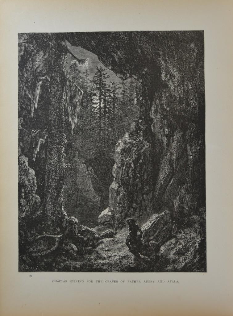 Antique Gustave Dore Art Print Chactas and Atala Native American 1880 Victorian