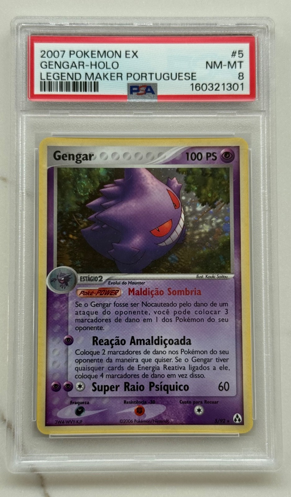 PSA 8  gengar holo-5/92-portuguese ex legend maker-swirl on holo pattern-POP 23