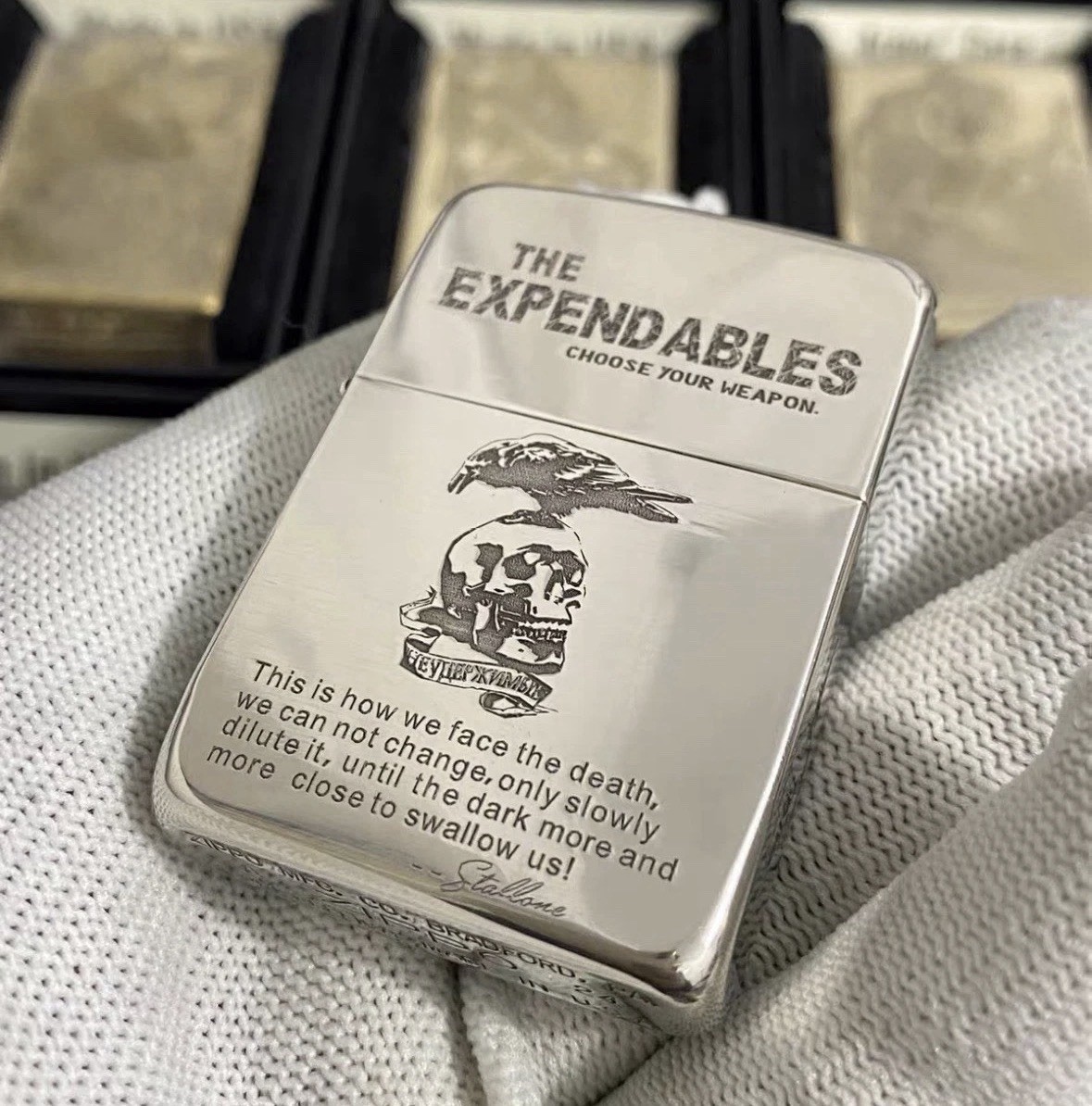 The Expendables Skull Military Silver Zippo Lighter Collectible