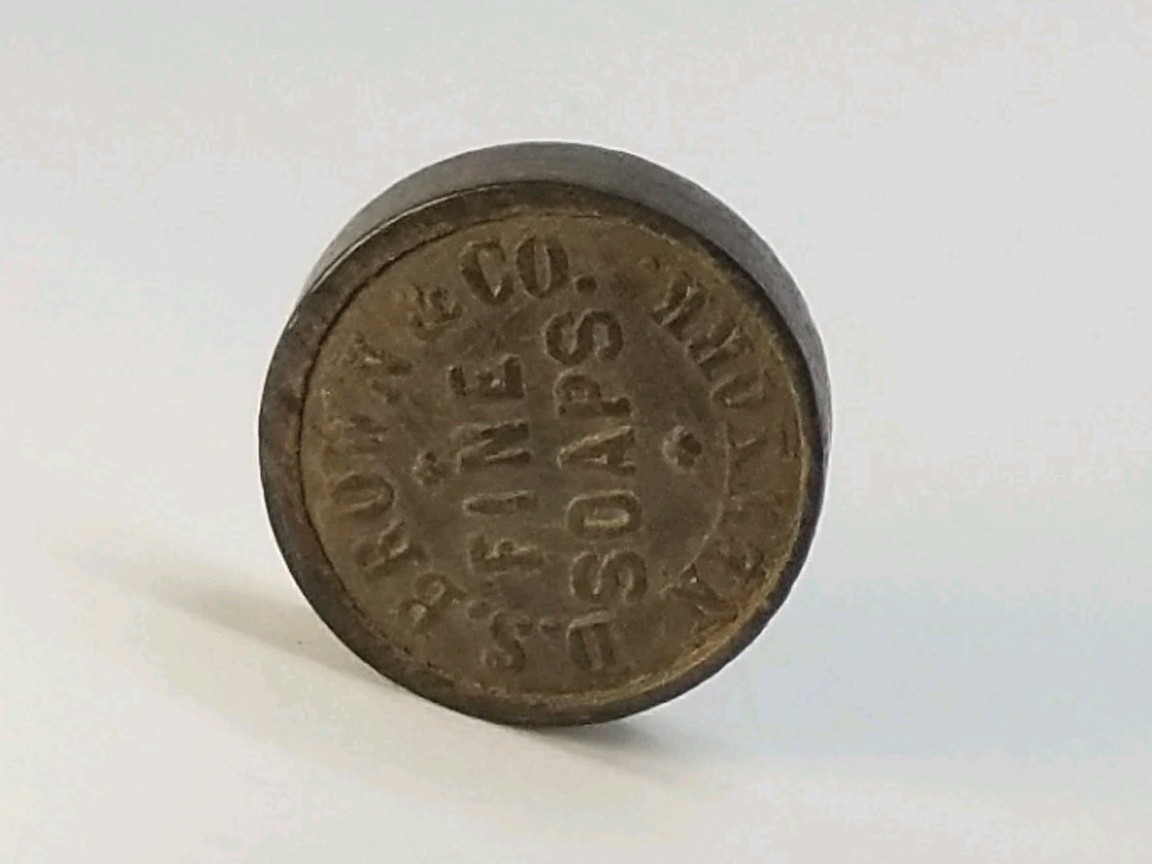 Antique D.S. Brown NY Fine Soaps Wood Advertising Token Patriotic Eagle Checker
