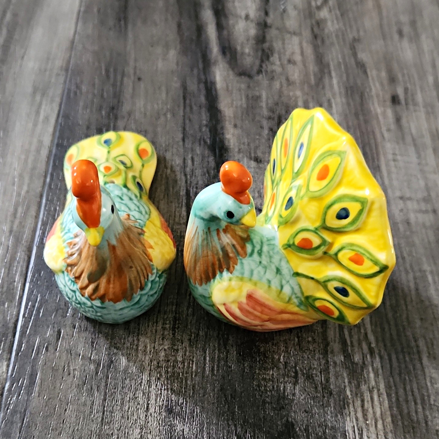 Vintage Pier One Imports Ceramic Peacock Salt & Pepper Shakers
