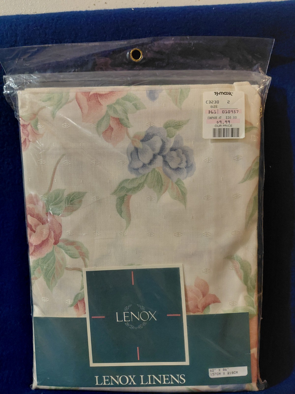 NIP Vtg. Lenox Linens tablecloth - cream background - pink/blue floral - 62 x 86 NIP Vtg. Lenox Linens tablecloth - cream background - pink/blue floral - 62 x 86