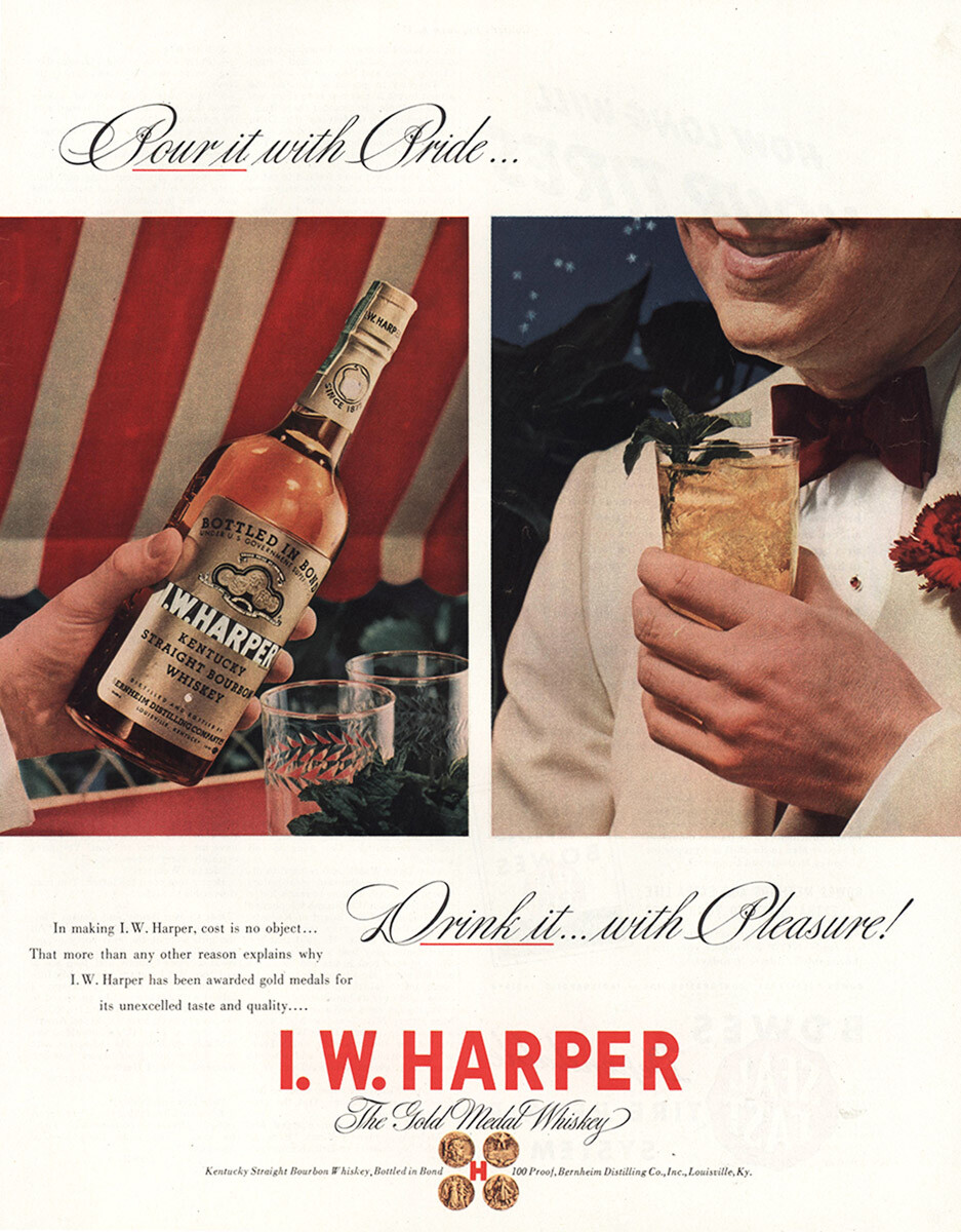 1942 I W Harper Whiskey: Pour It With Pride Vintage Print Ad