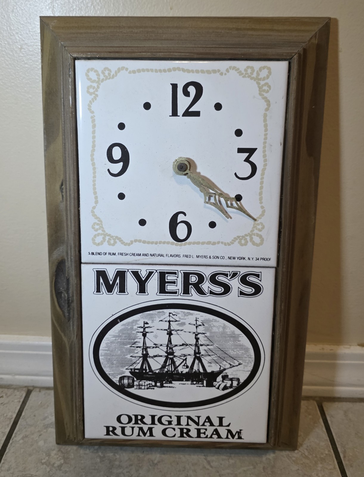 Vintage Myers's Original Rum Cream Tile Clock