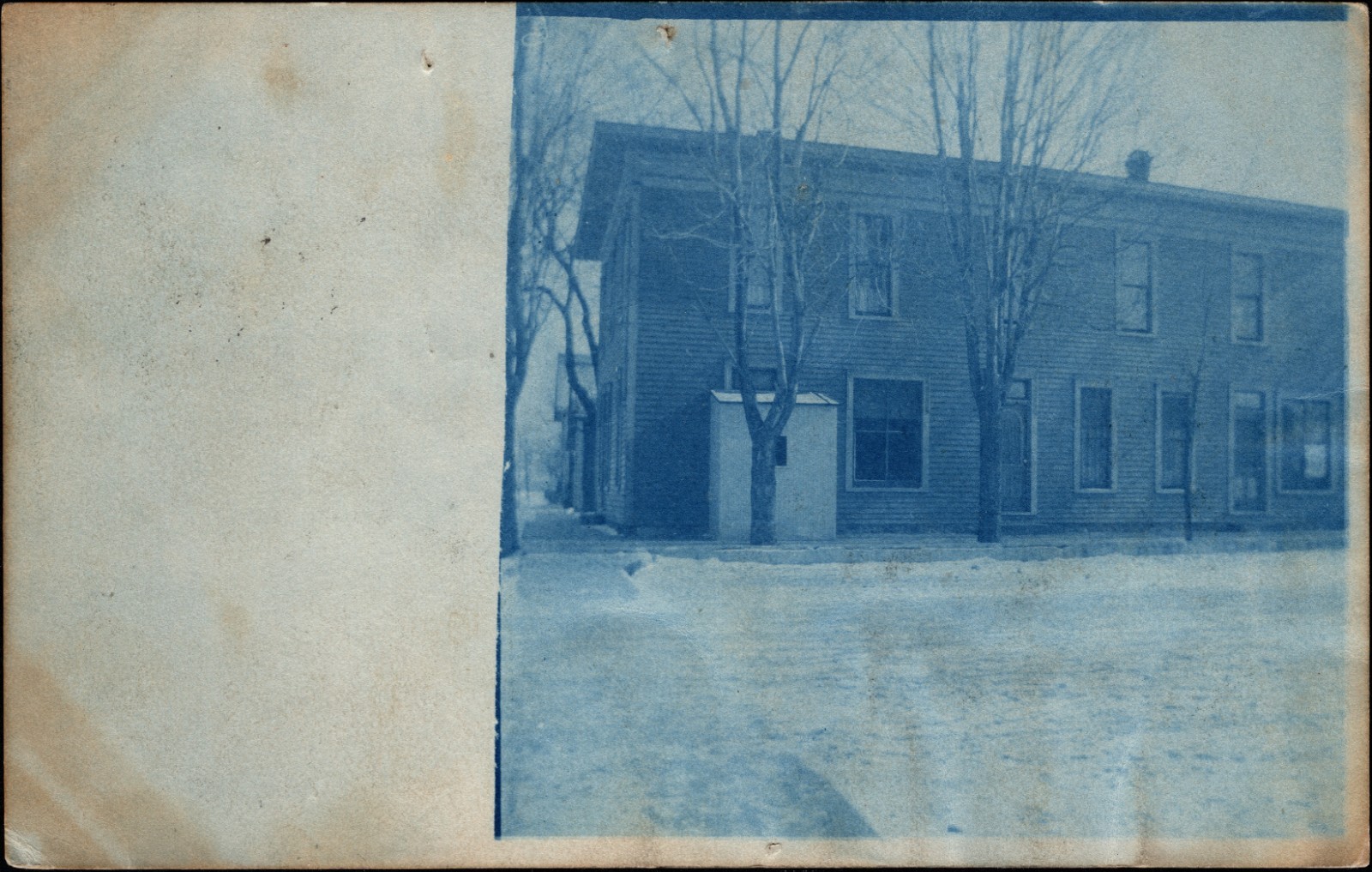 Alexandria MN Postmark, Probably the Side of Local Building RPPC 1907 Blue Tone