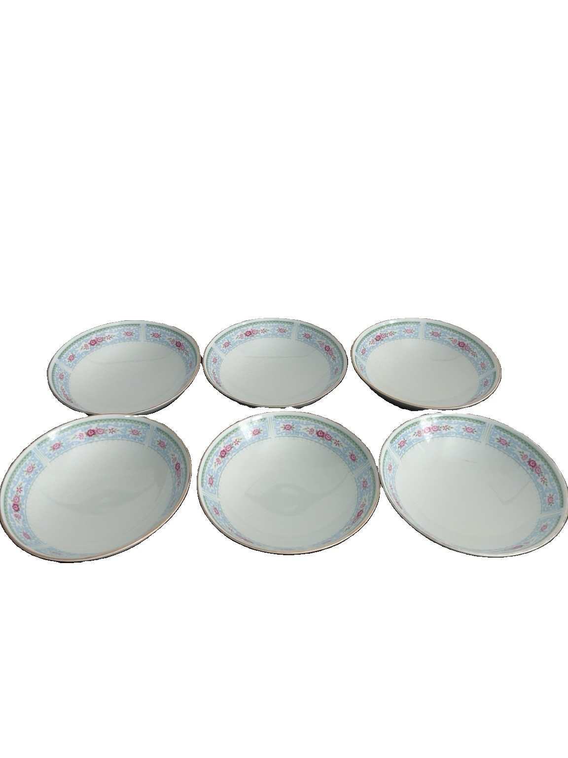 Vintage Jingdezhen China Porcelain Bowls Set of 6 Floral Rose Gold Trim 7”