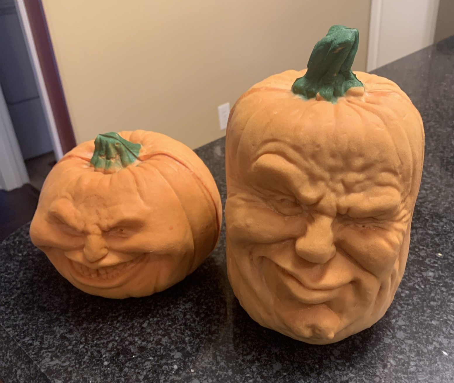 2 VINTAGE 1980\'s Todd Masters Foam Face Pumpkins Halloween Jack O Lanterns