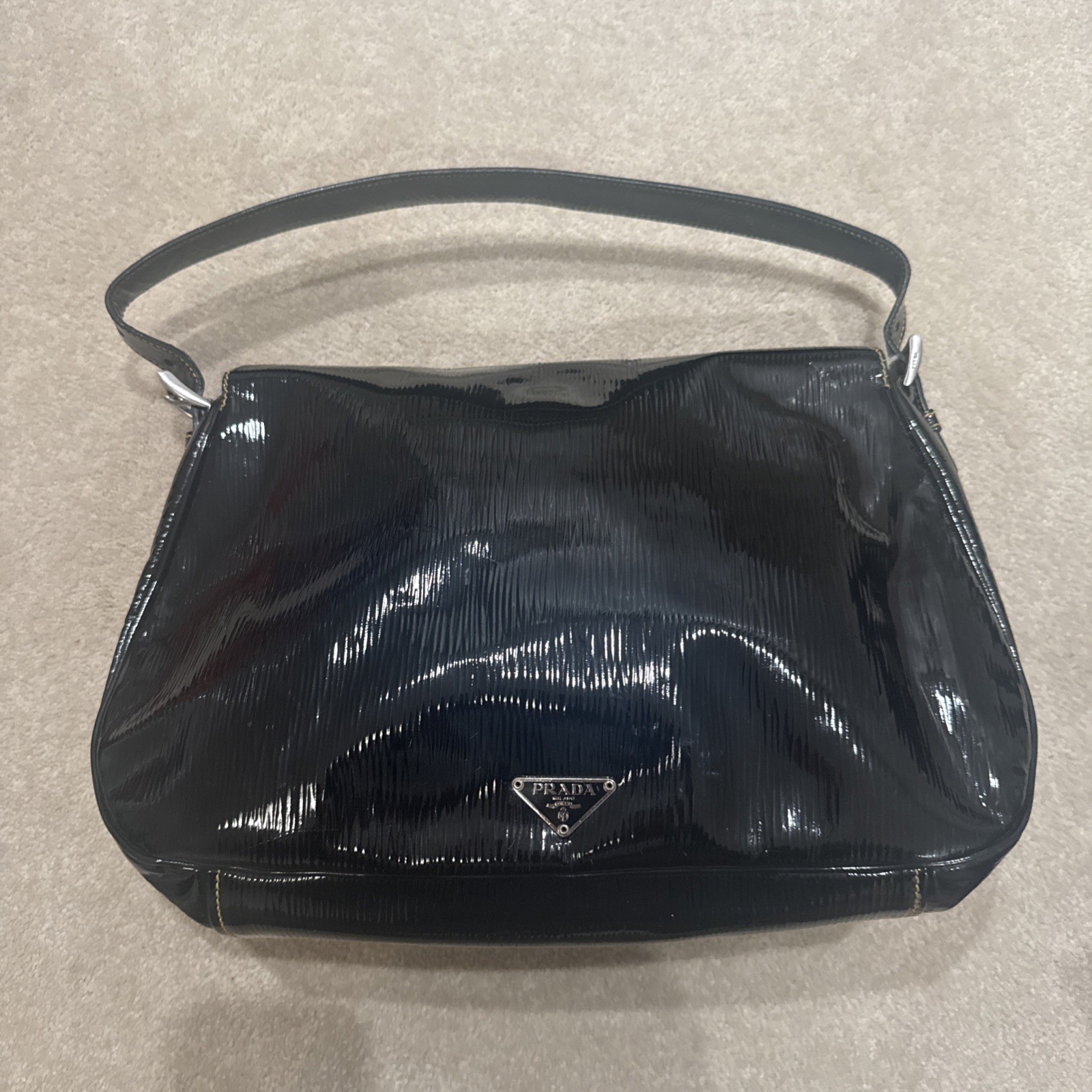 Authentic Vintage Prada Cleo Black Patent Leather Shoulder Bag Satchel