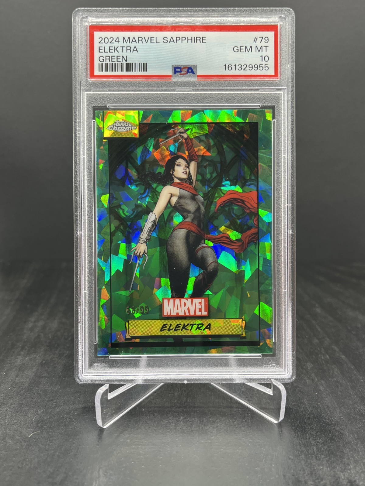 2024 Topps Chrome Sapphire Marvel Elektra Green 66/99 PSA 10 #79