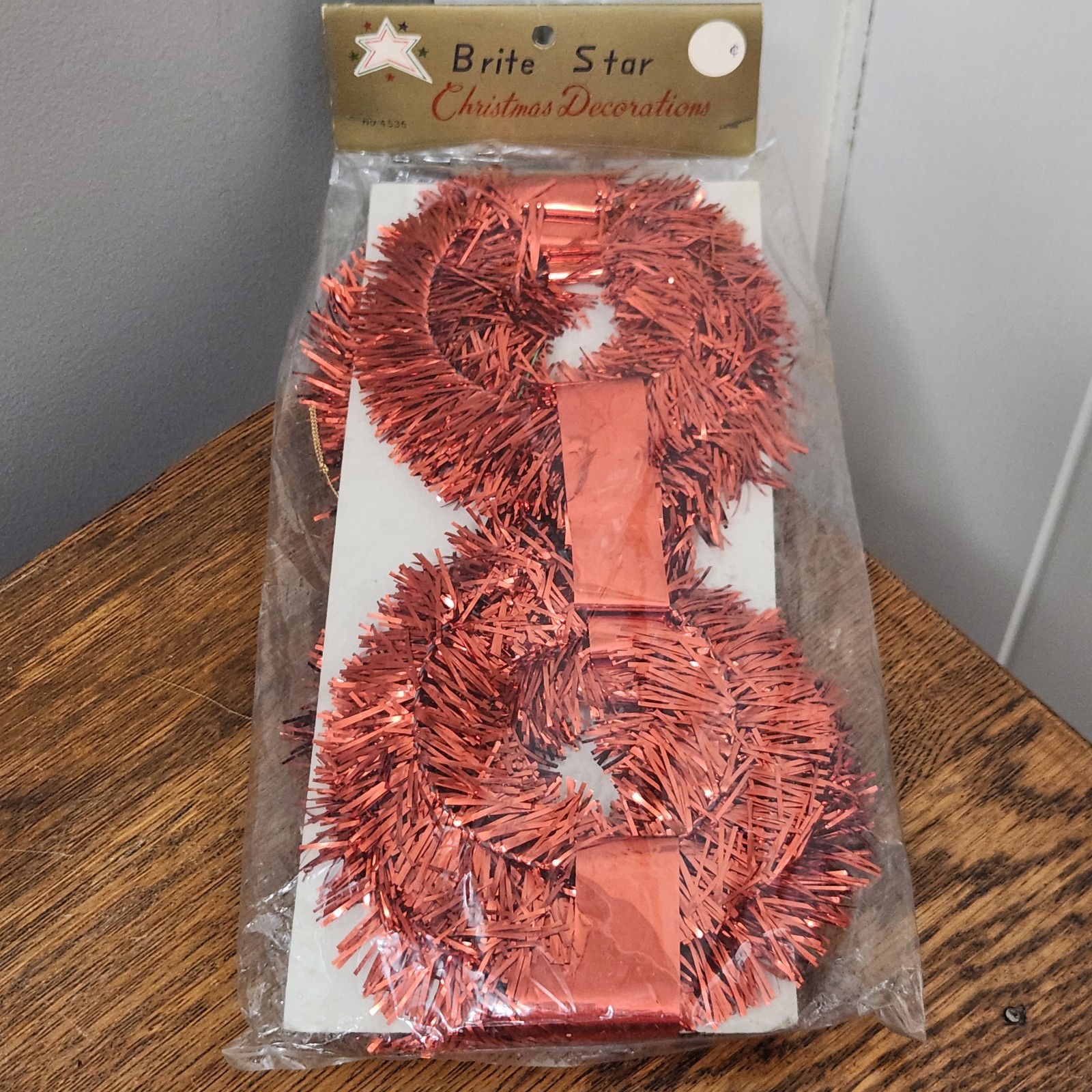 Vintage Sealed BRITE STAR Red Metallic Tinsel Christmas Decorations JAPAN