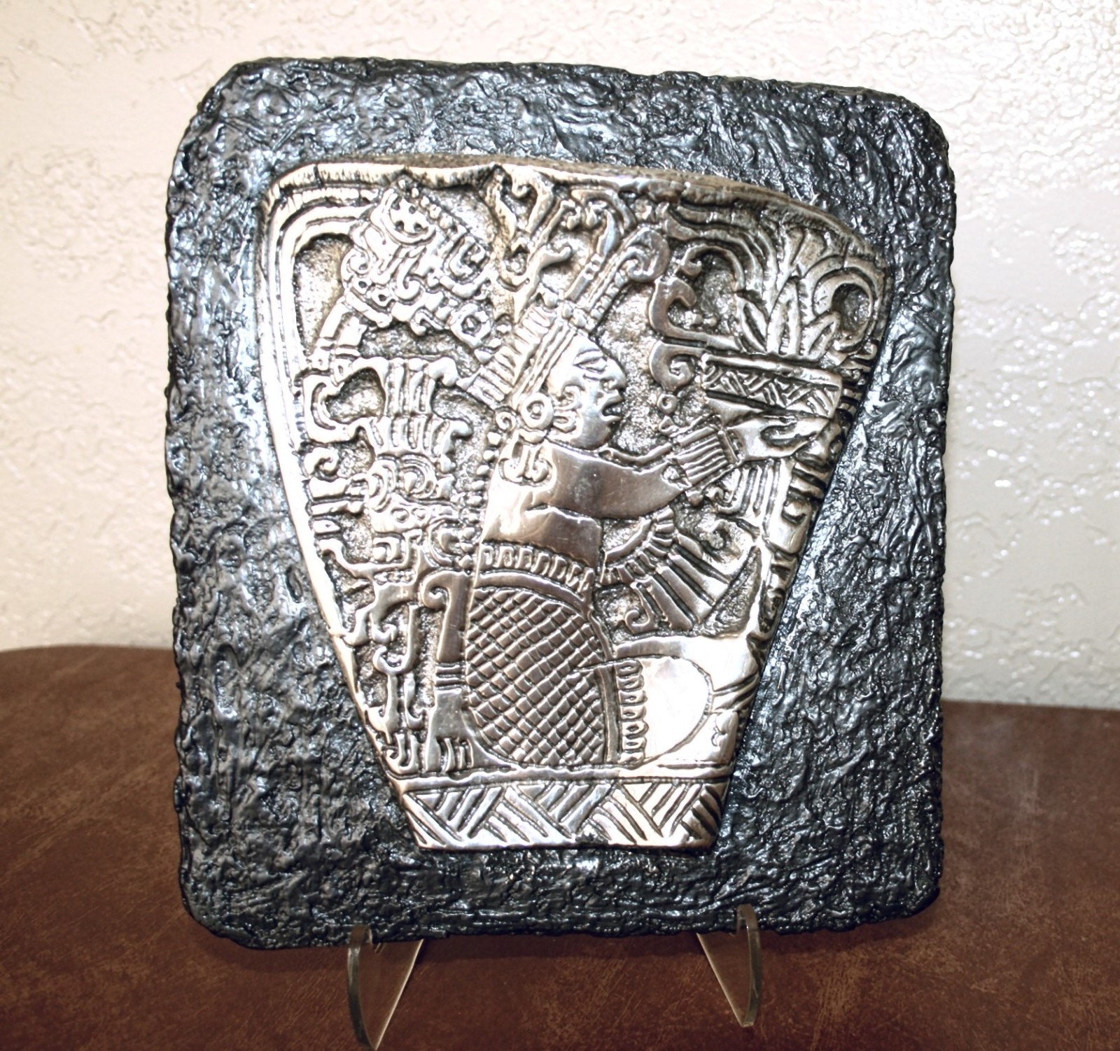 D’Argenta #320 Mayan Figure Silver Plated Relief Plaque – Aztec/Mayan Art