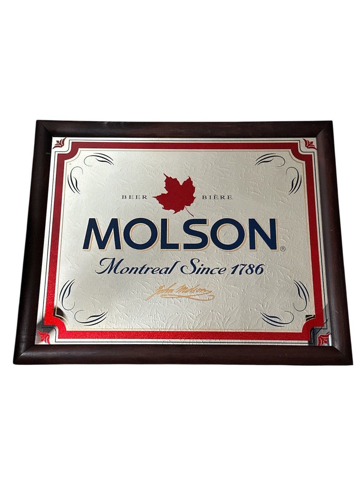Vintage 80’s - 90’s Large Molson Canada Beer Biêre Framed Mirror 33”x27”