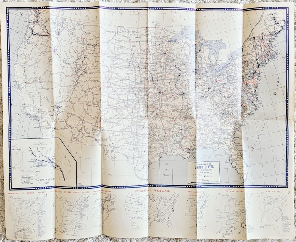 Vintage 1945 Ashburn's Map of the United States & All Victorious War History