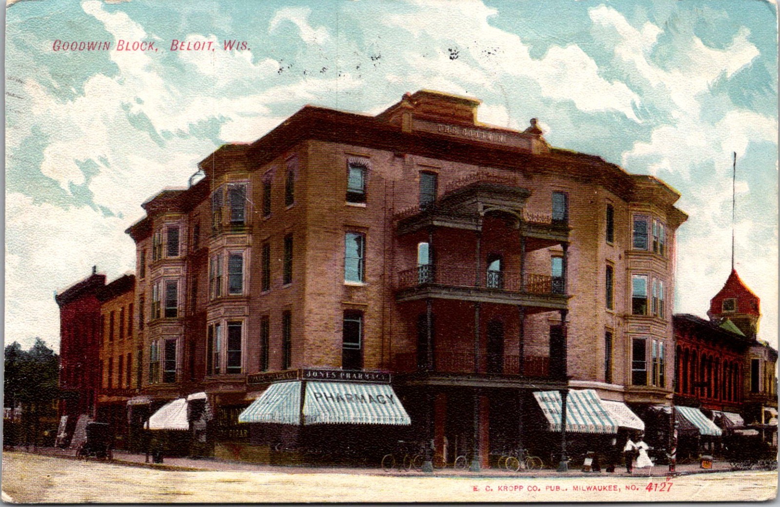 Goodwin Block 1907 Beloit WI Vintage Postcard TP1-3